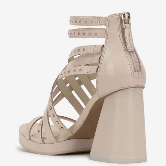 VINCE CAMUTO Nanthie Leather Studded Strappy Platform Sandals In Warm Vanilla - Picture 4 of 14